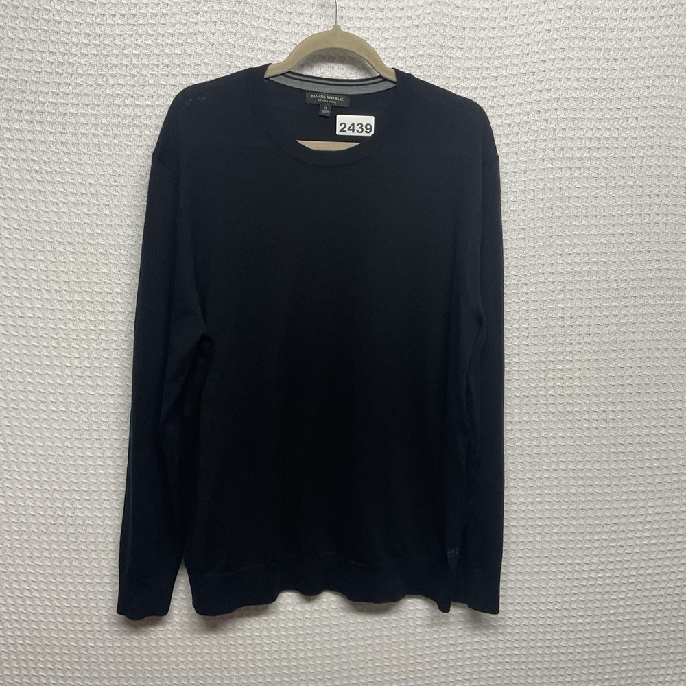 Banana Republic Sweater Mens XL 100% Merino Wool Crew Neck Black Pullover Preppy